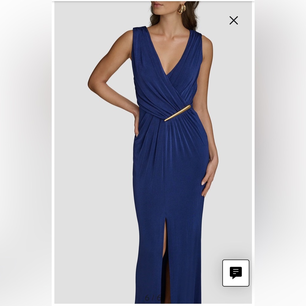 Ruched Front Slit Sleeveless Gown